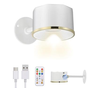 Imagem de MIOBLUE Luminária De Leitura Led Parede, Arandela Sem Fio Com Controle Remoto, Luz Magnética Rotação 360°, Pintura Rgb Regulável Para Salas Estar, Quartos, Obras Arte, Alvo Dardos, Branco