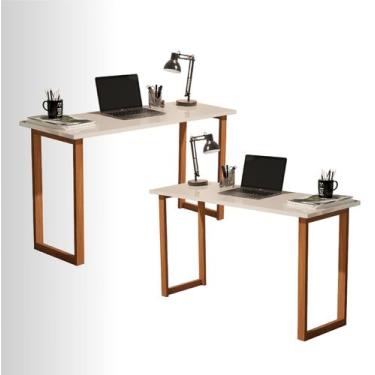 Imagem de Kit 2 Escrivaninhas com Pés de Madeira Mesa Escritório Home Office Est