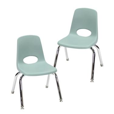Imagem de Cadeira escolar empilhável de 30,5 cm, assento de estudante empilhável com pernas de aço cromado e deslizadores giratórios; para sala de aula, escola em casa ou espaço de aprendizagem - Seafoam