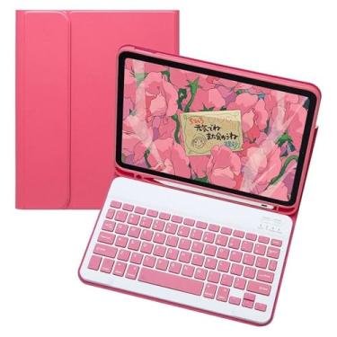 Imagem de Adequado para iPad Pro caixa protetora de tablet de 11 polegadas com teclado (2018/2020/2021/2022), teclado ultra fino (Begônia vermelha, Estilo regular)