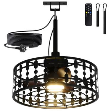 Imagem de ZHENYANGLOW Ventilador De Teto Semi-Suspenso Com Cobertura Terraço E Luz 18,9", Gazebo Plug-In À Prova D'Água Preto, Adequado Para Varandas, Decks, Gazebos Armazéns
