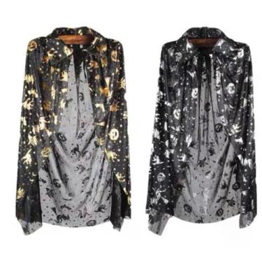 Imagem de Fantasia Capa De Bruxo(a) Infantil 80cm Preto Com Dourada Prata Hallow