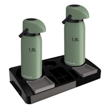 Imagem de Kit 2 Garrafa Térmica Verona 1,8L Verde + 1 Bandeja Servire 2 Preto Un