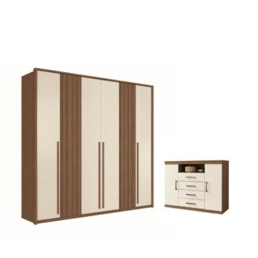 Imagem de Kit Guarda Roupa 6 Portas e Cômoda Jack Jatoba Areia - CASA H