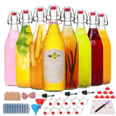 Imagem de Brajttt Conjunto de 8 garrafas de vidro flip top, garrafa de vidro de 946 ml com tampa hermética, garrafas de kombucha com tampa de borracha selada para óleo, cerveja, água com gás, vinagre, limonada