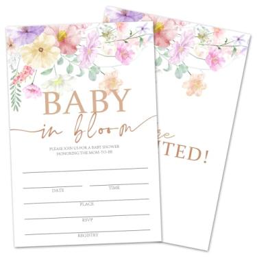 Imagem de rizotus Convites de chá de bebê para meninas e meninos, convites de festa de revelação floral colorida 25 cartões com envelopes, suprimentos de decoração de festa de anúncio de grávida -05
