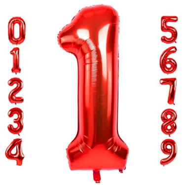 Imagem de Balões de hélio de alumínio de mylar de 40 polegadas grande vermelho número 1 tamanho extra grande balões de hélio para festa de aniversário decorações de celebração graduações aniversário de casamento suprimentos de chá de bebê sessão de fotos