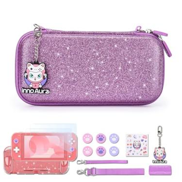 Imagem de IA innoAura Estojo De Transporte Para Switch Lite, Conjunto Acessórios Com Bolsa Brilhante, Capa, Protetor Tela, Jogos E Capas Fofas Polegar (Lantejoulas Roxas)