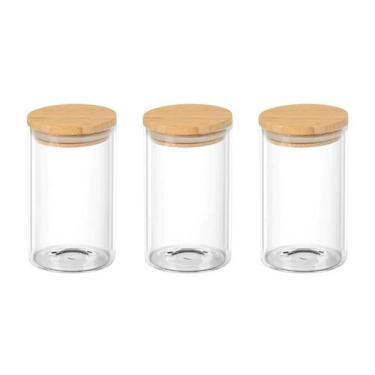 Imagem de Kit 3 Potes De Vidro Porta Mantimento Tampa De Bambu 150ml - FULL FIT