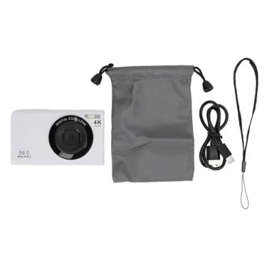 Imagem de Câmera digital 56MP 4K foco automático 16x Zoom digital Prevenir a câmera de vlogging portátil de tela de 2,4 polegadas com luz de preenchimento para viagens fotografia de vlogting (Branco)