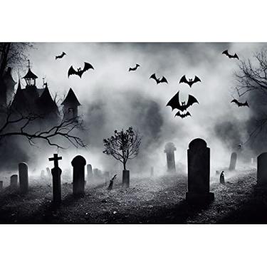 Imagem de Pano de fundo assustador de cemitério de Halloween 3 x 2,4 m tecido Halloween sombrio cemitério imagens cemitério exploração eventos decoração banner aniversário