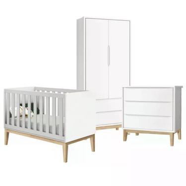 Imagem de Quarto Infantil Classic 2 portas com Pés Madeira Natural - Reller Móveis Branco Fosco