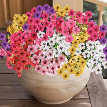 Imagem de Plantas artificiais para decoração externa ao ar livre resistente ao sol UV flor sintética realista para plantador, varanda, pátio, quintal, varanda (14, roxo fúcsia, amarelo, vermelho, lilás, rosa