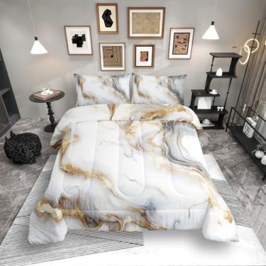 Imagem de Erosebridal Conjunto de edredom de mármore cinza e branco metálico, tamanho casal, estampa de pedra bronzeadora, arte abstrata, para decoração de quarto de crianças e adolescentes