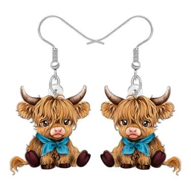 Imagem de RAIDIN Brincos de acrílico fofos com pingente de vaca escocesa, presentes para mulheres, desenhos animados, gado, joias, presentes escoceses para mães, amantes de animais, berloques, Medium, Acrílico