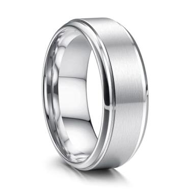 Imagem de Jstyle Anéis de casamento de aço inoxidável para homens e mulheres 8 mm aliança de casamento masculina prata/preto/ouro anéis de noivado masculinos, superfície fosca borda polida anel masculino joia