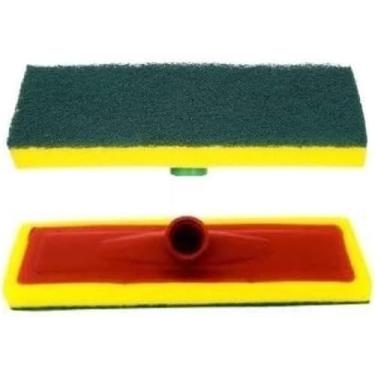 Imagem de Rodo Esponja Lava Azulejo Profissional TAMANHO GRANDE 40CM PLUS – Base Resistente com Fibra Abrasiva para Limpeza Pesada de Pisos, Paredes e Cozinhas – Rosca Universal