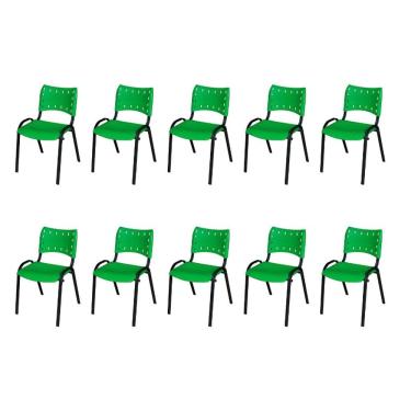 Imagem de Kit 10 Cadeira ISO Tubo Oblongo Aço Industrial Empilhavel