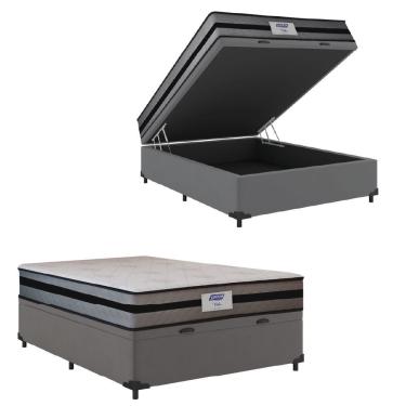 Imagem de Cama Box Baú Casal Gazin Colchão Com Molas Ensacadas Vibe 138x188x63cm Cinza/preto