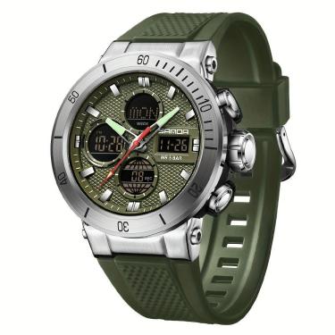 Imagem de Relógio De Pulso Esportivo Masculino De Moda Com Display Duplo, Alarme Exército Verde