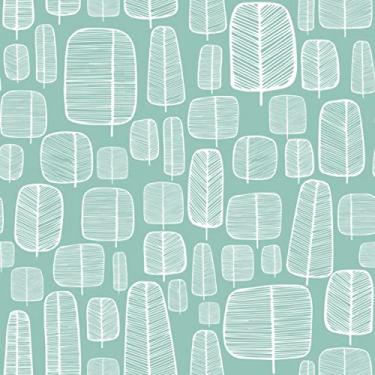 Imagem de Papel De Parede Autocolante Verde Pastel Desenho Branco Árvores 12m