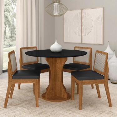 Imagem de Mesa Redonda Andria 4 Cadeiras Sextavadas Freijó/pto/material sintétic