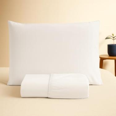Imagem de Jogo de Lençol Solteirão 100% Algodão Percal - 2 Peças - 200 Fios - com Ponto Palito - Toque de Lençol de Hotel Macio - (Solteirão, Branco)