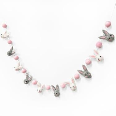 Imagem de Pinkblume Decorações de Páscoa Lã Feltro Coelho Pompom guirlanda, Bola de Coelho feita à mão Garland para Chá de bebê/Alguns Coelhos é um Enfeite para Pendurar em Madeira, 1-rabbit Garland