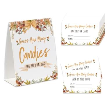 Imagem de Jogo de festa de doces de ação de graças, adivinhe quantos doces estão no pote (1 placa dupla face + 50 cartões de adivinhação), jogo de festa de ação de graças, decorações de festa de ação de graças