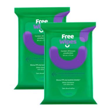 Imagem de Lenço Umedecido Free Wipes Antisséptico com 20 Unidades  Kit com duas 