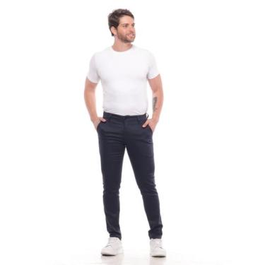 Imagem de Calça Masculina Alfaiataria Acetinada Slim Calça Shino - OZIEL, 40, Az