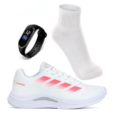 Imagem de Tênis Feminino Academia Caminhada Corrida Leve Confortável VUKS + Relógio Digital e Meia Esportiva (Branco, BR, Adulto, Numérico, 38)