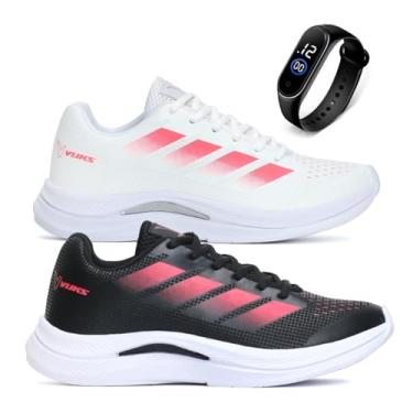 Imagem de Kit 2 Tênis Feminino Academia Caminhada Corrida Leve Confortável VUKS + Relógio Digital (Preto e Branco, BR, Adulto, Numérico, 38)
