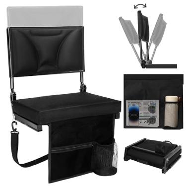 Imagem de veook Assentos de estádio ajustáveis com suporte para as costas – cadeiras de arquibancada acolchoadas com encosto e almofada, assento largo portátil dobrável com bolsos de armazenamento e suporte de