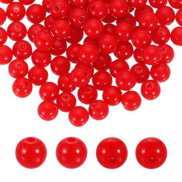 Imagem de HARFINGTON 200 peças de contas redondas de acrílico vermelho 8 mm de diâmetro 1,9 mm furo de resina plástica bolas lisas contas soltas para fazer joias, pulseiras, colar, brincos, faça você mesmo
