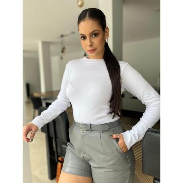Imagem de Blusa Feminina Tricô Lisa Manga Comprida Cacharrel Básica Confortável Elegante Fashion Quentinha-Feminino