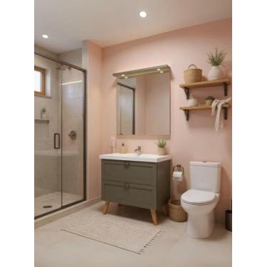 Imagem de Gabinete para Banheiro com Cuba e Espelheira 80cm Retro Mdf Verde Mila