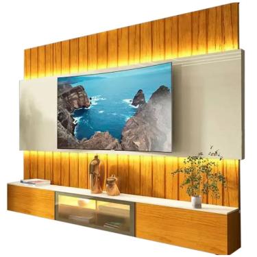 Imagem de Painel Soberano 230cm para TV até 85 Polegadas Ripado com LED e Vidro Reflecta Gelius Cor Naturale Off White