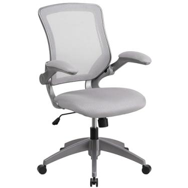 Imagem de Cadeira de escritório ergonômica giratória ergonômica Flash Furniture Kale Mid-Back Grey Mesh com moldura cinza e braços dobráveis
