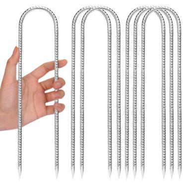 Imagem de CEWOR Pacote com 6 estacas de vergalhão de 30,5 cm, estacas de trampolim galvanizadas com gancho em U, âncoras de terra de vento alto para barraca de acampamento, cerca de elo de corrente, grampos de