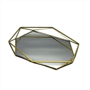 Imagem de Bandeja Espelhada Geometrica Metal Vidro Decoracao Mesa Luxo para Cozi