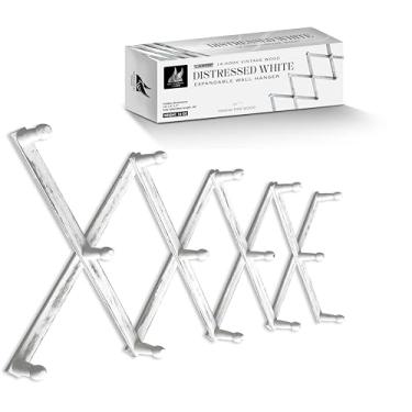 Imagem de Cabide expansível de madeira – Cabide sanfonado grande com pinos expansíveis | Suporte de madeira rústica feito à mão para parede | Pendurar casaco, jaqueta, chapéu | Suporte de parede – 14 ganchos