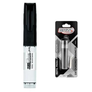 Imagem de Kit Pincel Marcador Quadro Branco + Refil com Ponta Extra BRW, Preto