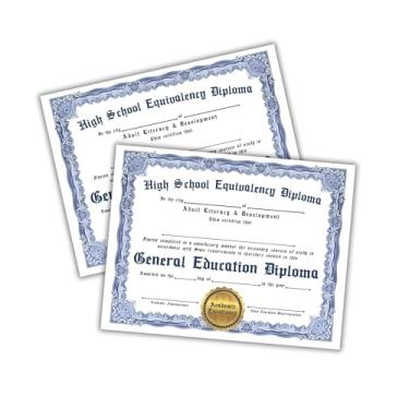 Imagem de Diploma de Educação Geral Certificado de Graduação GED Pacote com 6 21,6 x 28 cm Linho Formatura Ensino Médio para Moldura Suporte Conselheiro Azul Borda Vintage