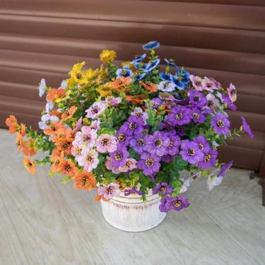 Imagem de BCBLF Flores artificiais para atividades ao ar livre, resistentes a UV, 12 pacotes de flores de seda realistas, plantas falsas para varanda, pátio, quintal, decoração de jardim, primavera, verão