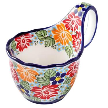 Imagem de ALMA Tigela de sopa atualizada 2025 com alça longa grande segura para micro-ondas, tigela de sopa de 510 g, caneca de presente para mulheres, tigelas de cereais exclusivas - tema floral próspero