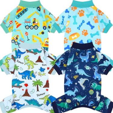Imagem de XPUDAC Pacote com 4 pijamas para cães pequenos, médios, confortáveis, elásticos, roupas para meninos, filhotes, roupas para gatos, roupas para animais de estimação, M