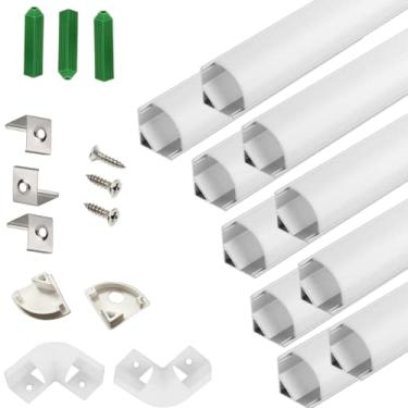 Imagem de THMOOTHER Difusor de canal de fita de LED em forma de V de resistência UV, pacote com 10 perfis de alumínio com tampa fosca e conector de canto, faixa de montagem de fita para escadas de armário e