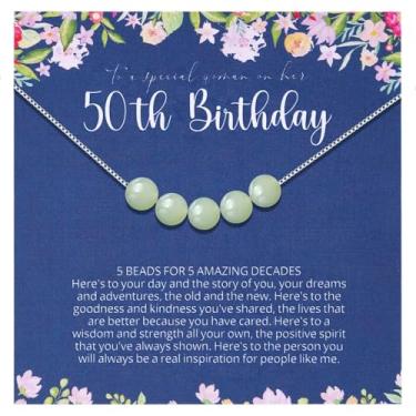 Imagem de Aesnefe Presentes de aniversário para mulheres, colar de contas de jade verde, colar de 40º 50º 60º 70º aniversário para ela, colar de 4 5 6 7 décadas, Medium, Aço inoxidável, Sem Pedra Preciosa