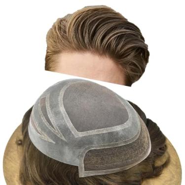 Imagem de LOVIN HAIR Sistema de cabelo durável para homens peruca francesa frontal masculina peruca para homens linha fina fina mono peruca para homens 20 x 25 cm #17 cinza escuro loiro - 120% densidade média